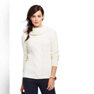 NWT Tommy Hilfiger Chevron Ivory White Cable Knit Cowl Turtleneck Sweater
